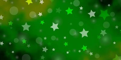 Dark Blue, Green vector pattern with circles, stars. Illustration with set of colorful abstract spheres, stars. Texture for window blinds, curtains.