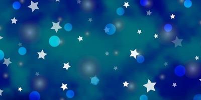 Light BLUE vector layout with circles, stars. Abstract illustration with colorful shapes of circles, stars. Design for textile, fabric, wallpapers.