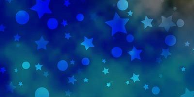 plantilla de vector azul claro con círculos, estrellas. Ilustración con un conjunto de esferas abstractas de colores, estrellas. diseño para papel pintado, fabricantes de telas.