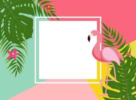 Cute Summer Abstract Frame Background with Pink Flamingo Vector Illustration