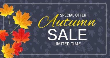 Shiny Autumn Leaves Sale Banner. Business Discount Card. Vector Illustration