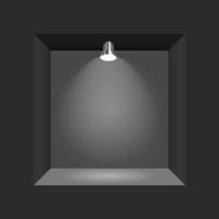Exhibition Concept, Black Empty Box, Frame with Illumination. Template for Your Content. 3d Vector Illustration
