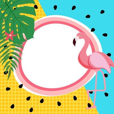 Cute Summer Abstract Frame Background with Pink Flamingo Vector Illustration