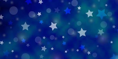 Light BLUE vector layout with circles, stars. Colorful disks, stars on simple gradient background. Design for textile, fabric, wallpapers.