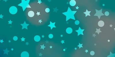 Light Blue, Green vector pattern with circles, stars. Abstract design in gradient style with bubbles, stars. Pattern for trendy fabric, wallpapers.