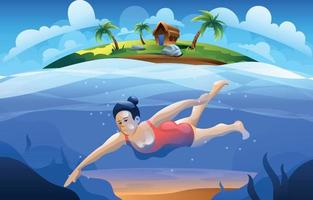 Girl Swimming in a Red Swim Suit vector