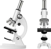 Ilustración realista de microscopio aislado. vista frontal y lateral