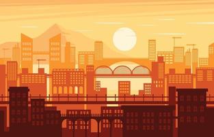 paisaje de la ciudad de fondo puesta de sol vector