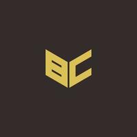 Plantilla de diseños de logotipo inicial de letra bc logo con fondo dorado y negro vector