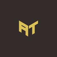 AT Logo Letter Initial Logo Designs Template with Gold and Black Background