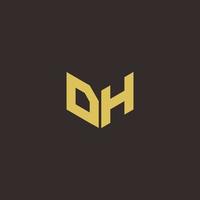 DH Logo Letter Initial Logo Designs Template with Gold and Black Background