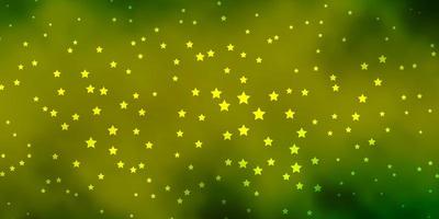 Plantilla de vector verde oscuro, amarillo con estrellas de neón. difuminar el diseño decorativo en un estilo sencillo con estrellas. diseño para la promoción de su negocio.