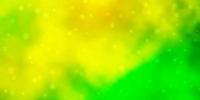 Fondo de vector verde claro, amarillo con estrellas de colores. colorida ilustración en estilo abstracto con estrellas de degradado. patrón para envolver regalos.