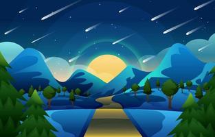 Falling Meteor View on a Mountain Hill vector