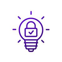 patent line icon with light bulb and lock vector