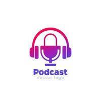 Podcast icon with headset and microphone vector