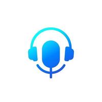 icono de podcast con auriculares y micrófono vector