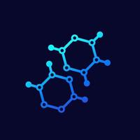 polímero, icono de vector de moléculas de monómero