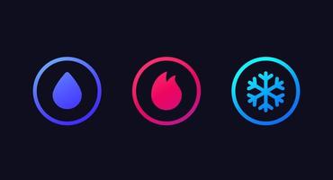 water, fire and ice icons in circles vector