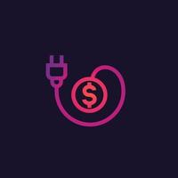 electricity costs icon with electric plug, vector