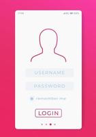 User Login, mobile interface vector template design