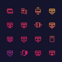 credit cards vector icons set for mobile banking apps, secure, contactless payment, add new card, processing, funds withdrawal