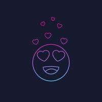 Happy emoji with hearts as eyes, line vector