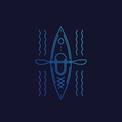 kayak top view, linear vector illustration