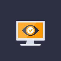 Monitoring icon, eye on computer screen vector