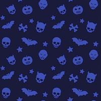 halloween pattern, vector seamless background with skulls, bats, pumpkins, vampires and stars