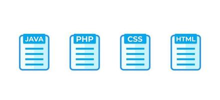 JAVA, PHP, CSS, HTML code vector icons on white