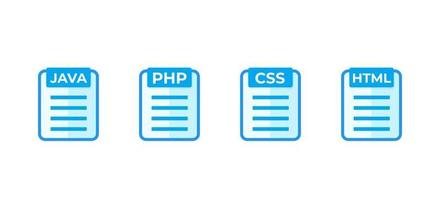 Java, php, css, iconos vectoriales de código html en blanco vector