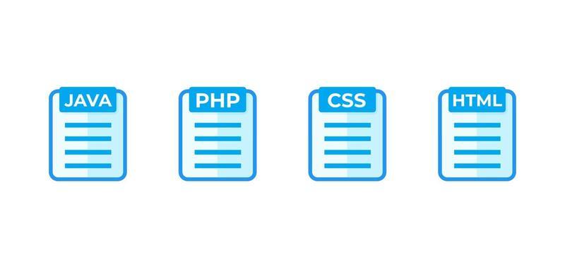 JAVA, PHP, CSS, HTML code vector icons on white
