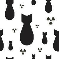 Falling atom bombs with radiation symbols, black and white seamless vector texture.