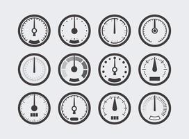 Display with measurement scale and arrow. Icon for measuring device. Meter for measuring speed, temperature, pressure, mass, humidity, car mileage. Bar level meter, vector illustration.