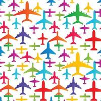 Airplane seamless background. Aircraft transportation colorful pattern template. Aviation vector repeatable texture.