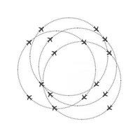 Aircraft circling on a circular trajectory. Airplane and round path direction. Simple sillhouette Vector illustration.