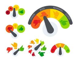 Business meter or business indicator  template with emotional cartoon face.   Abstract Rating icons. Quality control vector illustration.