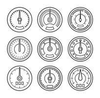 Set of Measuring device drawn by lines, contour and outline style design. Icons for medicine, transport, technology, construction, engineering and science. Isolated vector illustration.