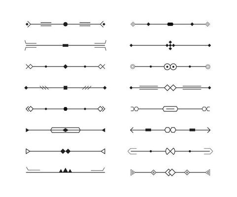 dividers vector set of geometric lines for page decor, art border and frame design, black stripes collection on white background, minimal style