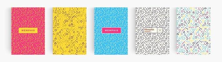 Colorful abstract minimalistic style posters set, memphis geometric backgrounds collection. Cover for book, flyer, annual report, creative summary. Vector pattern template.