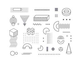 Geometrical shapes black and white outline pattern. Geometry elements memphis background. Geometric volumetric shapes wallpaper texture. vector