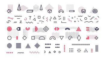 Simple geometric lines, memphis style shapes and patterns, big collection for memphis design decorate, decorative geometrical elements set vector