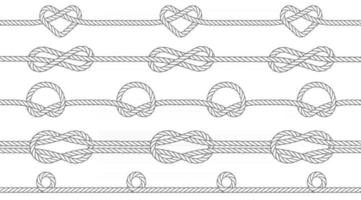 Seamless texture of ropes with knots. Knots of a circle, infinity and heart shape. Repeatable pattern. Vector illustration.