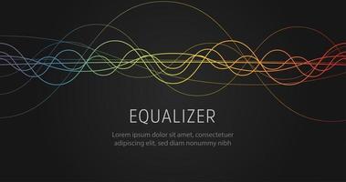 Equalizer sound wave colorful wavy lines on black background. Vector illustration.