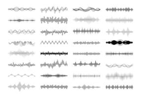 Set of waving, vibration and pulsing lines. Graphic design elements for financial monitoring, medical equipment, music app. Isolated vector illustration.