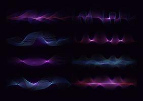 ondas de ecualizador sobre fondo negro. conjunto realista de sonido y ondas de radio. Diseño gráfico de voz digital, ilustración vectorial. vector