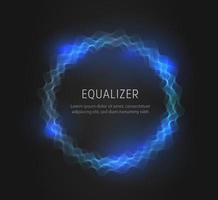 Blue round equalizer shape on black background. Realistic set of sound and radio wave. Digital voice graphic design, vector illustration.