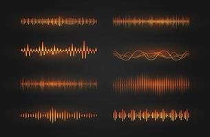 Sound waves icon set. Luminous lines depicting a sound or radio wave, music equalizer or digital cardiogram, GUI design element template. Isolated vector illustration.