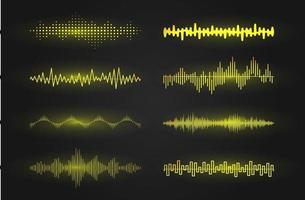 Sound waves icon set. Luminous lines depicting a sound or radio wave, music equalizer or digital cardiogram, GUI design element template. Isolated vector illustration.